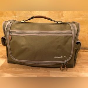 Vintage Eddie Bauer Canvas Duffel. Brass hardware. Leather handle. Beautiful.